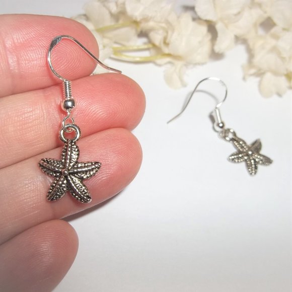 Starfish Earrings Silver and Black Dangle Drop Vacation Beach Theme Jewelry 7061 - Picture 7 of 10